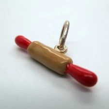 Sterling Silver ENAMEL ROLLING PIN Charm for Bracelet PENDANT Cooking Gift CUTE!