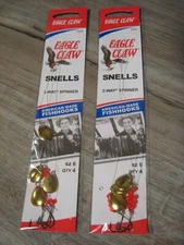 2 Pks Eagle Claw Fishing 2-Way Spinner Snells 129 Fish Hooks - Size 6 - Gold