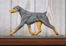 Doberman Pinscher Sign Plaque Wall Decor Blue/Tan Uncropped