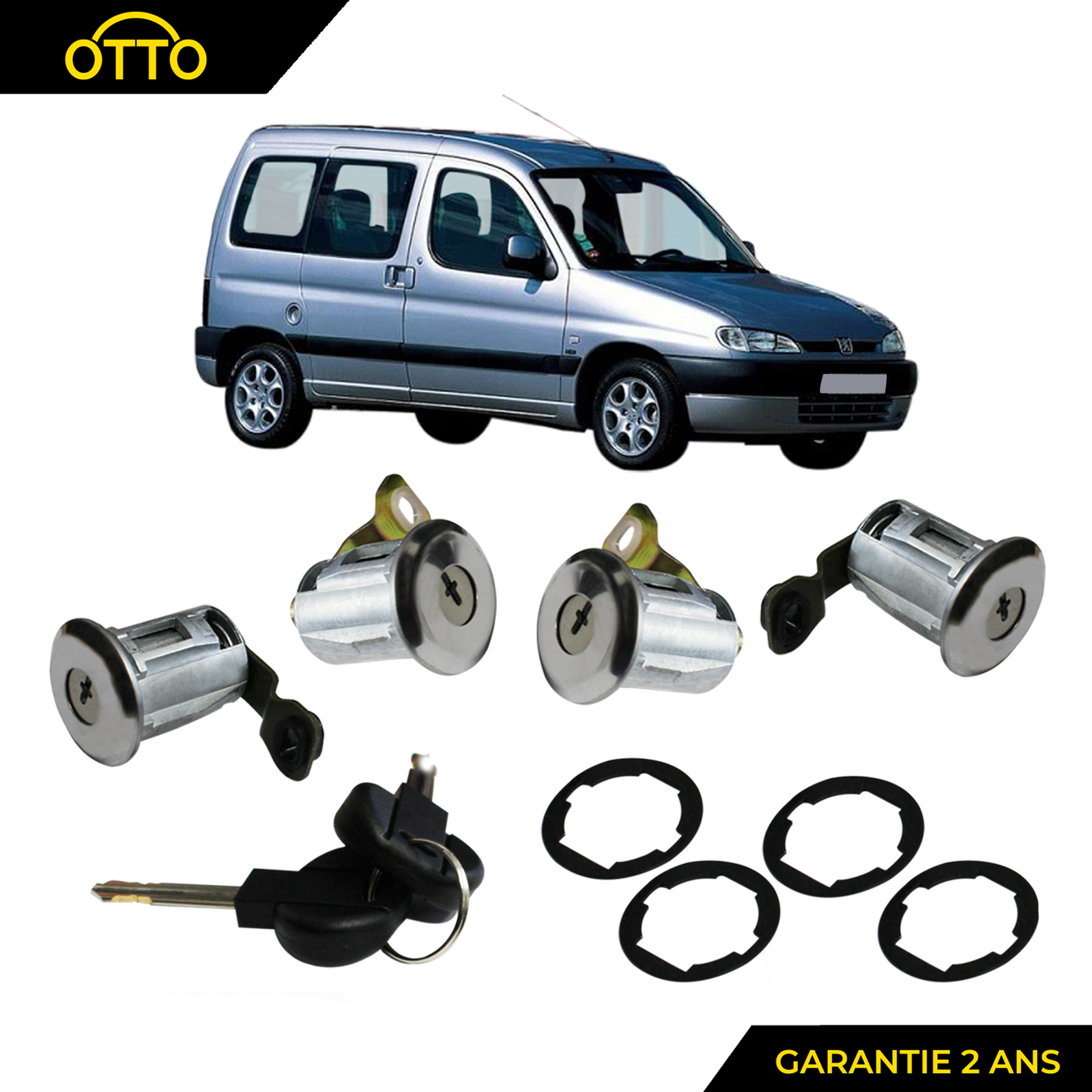 Kit barrilet complet pour Berlingo et Partner avec serrures de portes avant et coffre
