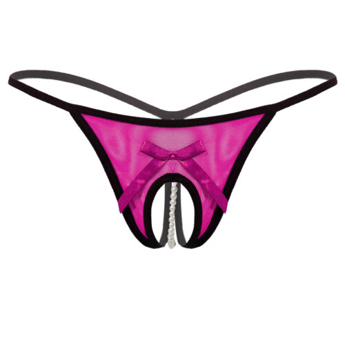 Women See-through Mesh G-String Thong Open Crotch Pearl Brief Lingerie Underwear - Picture 37 of 44