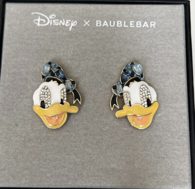 Disney x BaubleBar Gold Tone Donald Duck Blue Crystal Enamal