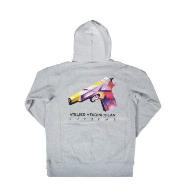 NEW Supreme Mendini Gun Hoodie Grey Sz Medium Men SS16 Hooded Sweatshirt