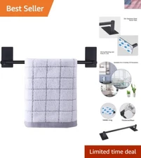 No-Drill Matte Black Towel Bar - 12” Stainless Steel Wall Shelf