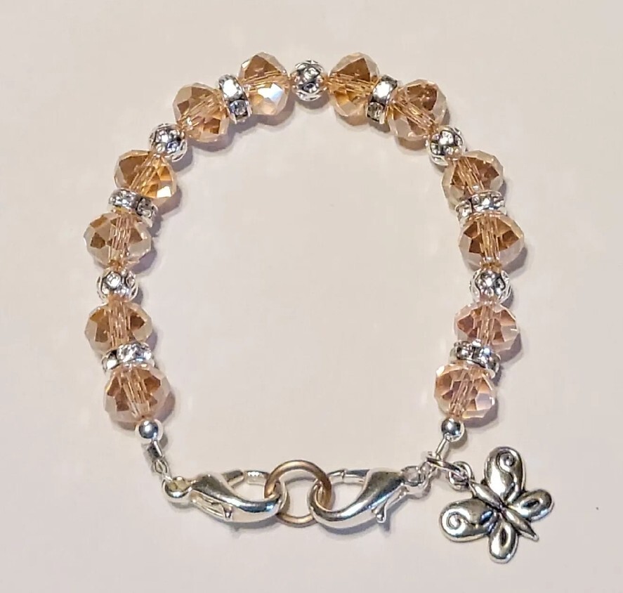 Pink Champagne Rondelle Crystal Beads Medical Alert ID Replacement Bracelet  6