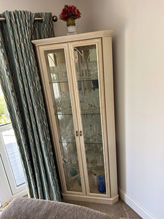Beige Freestanding Wood & Glass Display Cabinet Glass Fronted 2 Doors Shelves
