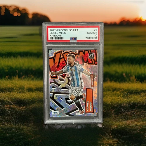 2022-23 Panini Donruss Soccer FIFA Argentina Lionel Messi Kaboom PSA Gem Mint 10
