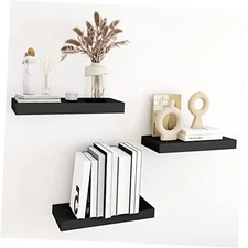 Floating Shelves for Wall Storage, 15 inch Wall Mounted Shelves Set of 3, Black