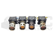 LOT OF 4 ALLEN BRADLEY 3 800E-3X10 /A CONTACT BLOCK W/ AMBER PUSH BUTTON