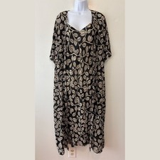 Josie by Natori Maxi Nightgown Robe Womens XS Leaf Print Black Ivory
