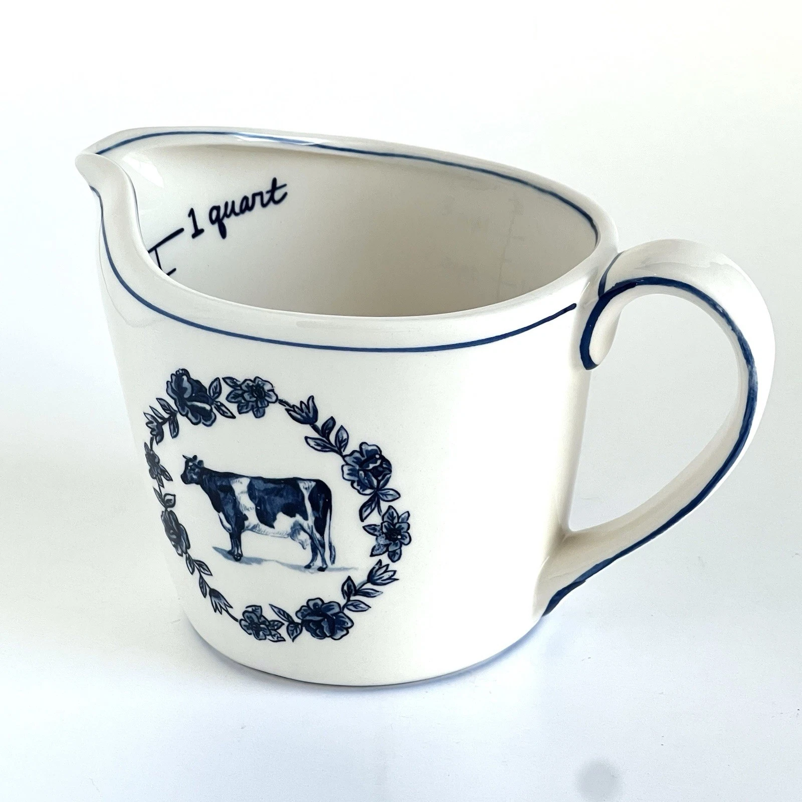 Molly Hatch Measuring Cup Pitcher 4 Cups White Blue Cow Farmhouse Anthropologie￼