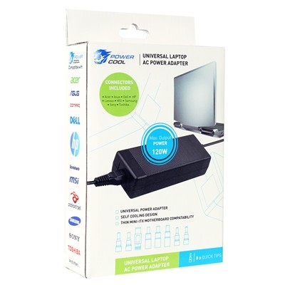 Powercool 120W 19.5V 6.15A Universal Laptop Ac Adapter - Charger With 8 Tips