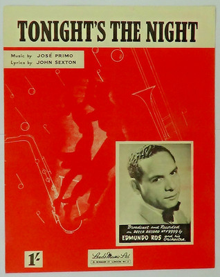 Tonights The Night by Primo & Sexton Piano Vocal Sheet Music Edmundo Ros Vintage