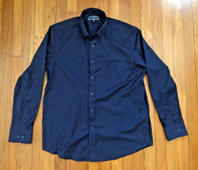 Club Room Men's Dress Shirt M Blue Polka Dot Long Sleeve Cotton Button Down