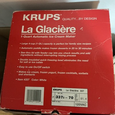 1994 Krups La Glaciere 1 Qt Auto Ice Cream Maker Model 337 Vintage Open Box