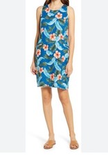 Tommy Bahama SMALL Hibiscus Navy Blue Floral 100% LINEN Dress Pockets *Read*