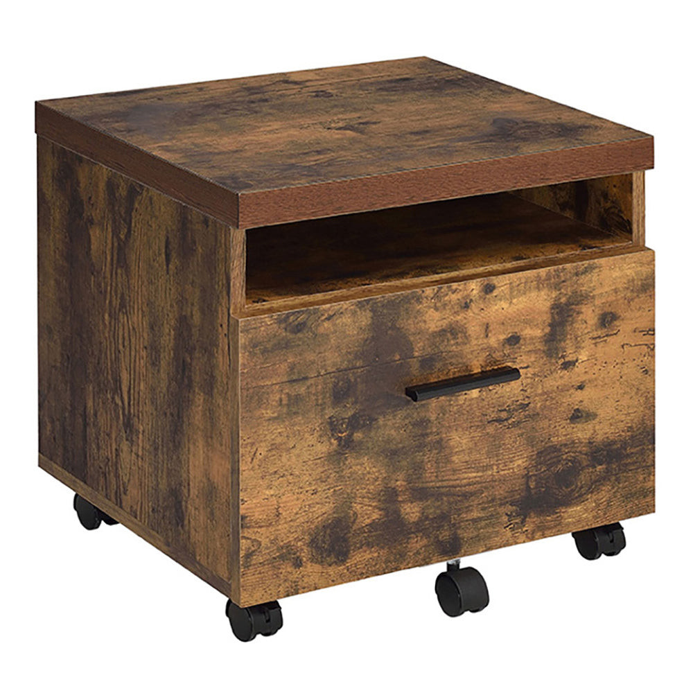 Weathered Oak File Cabinet: Black 1-Drawer