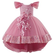 Princess Pageant Kids Girls Tulle Dress Tutu Sequin Wedding Bridesmaid Prom Gown