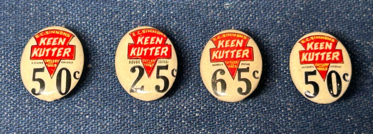 E.C. Simmons Keen Kutter Pocket Knife Case Celluloid Pricing Buttons Set of 4
