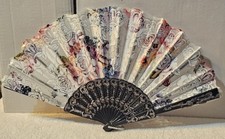 SMALL ORIENTAL FOLDING HAND FAN WITH A ROSES FLORAL FLOWER COLORFUL DESIGN S