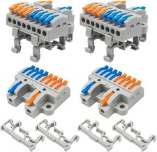 4PCS DIN Rail Terminal Blocks 8PCS Removable Rail Clips Quic Style: 2 IN 8 OUT