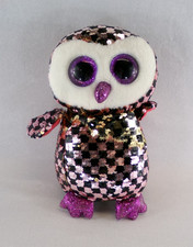 Ty Flippables 9" CHECKS The Owl Plush MEDIUM Beanie Boos Sequins Buddy
