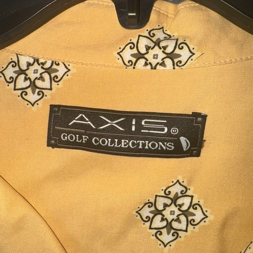 Axis Golf Collections Mens Silk Button Up Short Sleeve Pattern Shirt Yellow Sz L - Picture 3 of 7