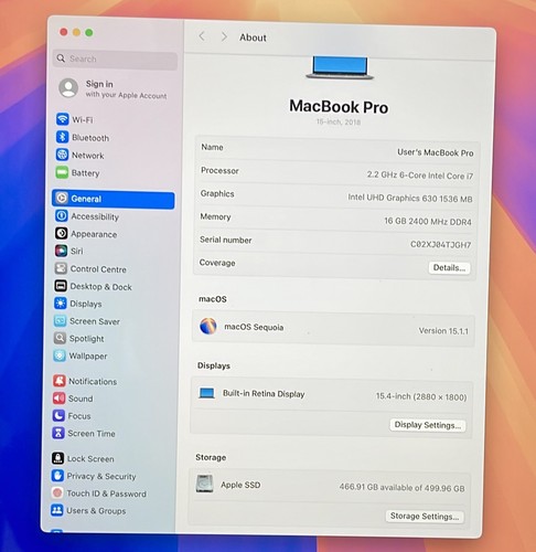 Apple MacBook Pro A1990 2018 15" Touch Bar Core i7-8750H 2,2 GHz 512 Go/16 Go - AT04 - Photo 8/12