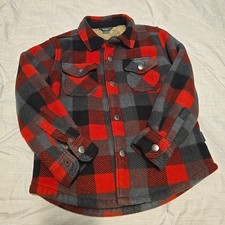 Eddie Bauer Kids Fleece Red Plaid Jacket Faux Sherpa Lining Size 4/5