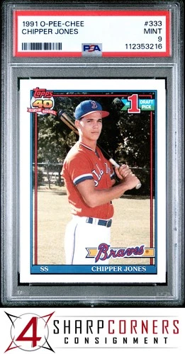 1991 O-PEE-CHEE #333 CHIPPER JONES RC HOF PSA 9