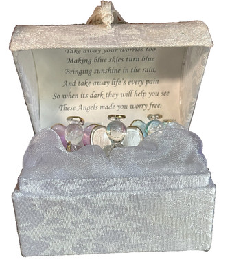 Vintage Guardian Angel Trio ''Hope Box'' Blown Glass Decor Jeweled Top Heaven Sent