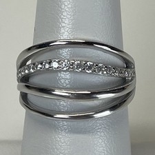 4 Band Split Band Ring 925 Sterling Silver With Cubic Zirconia Size 6.75