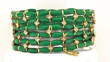 kirks folly 6 strand green bead stretch bracelet gold tone & Crystal accents