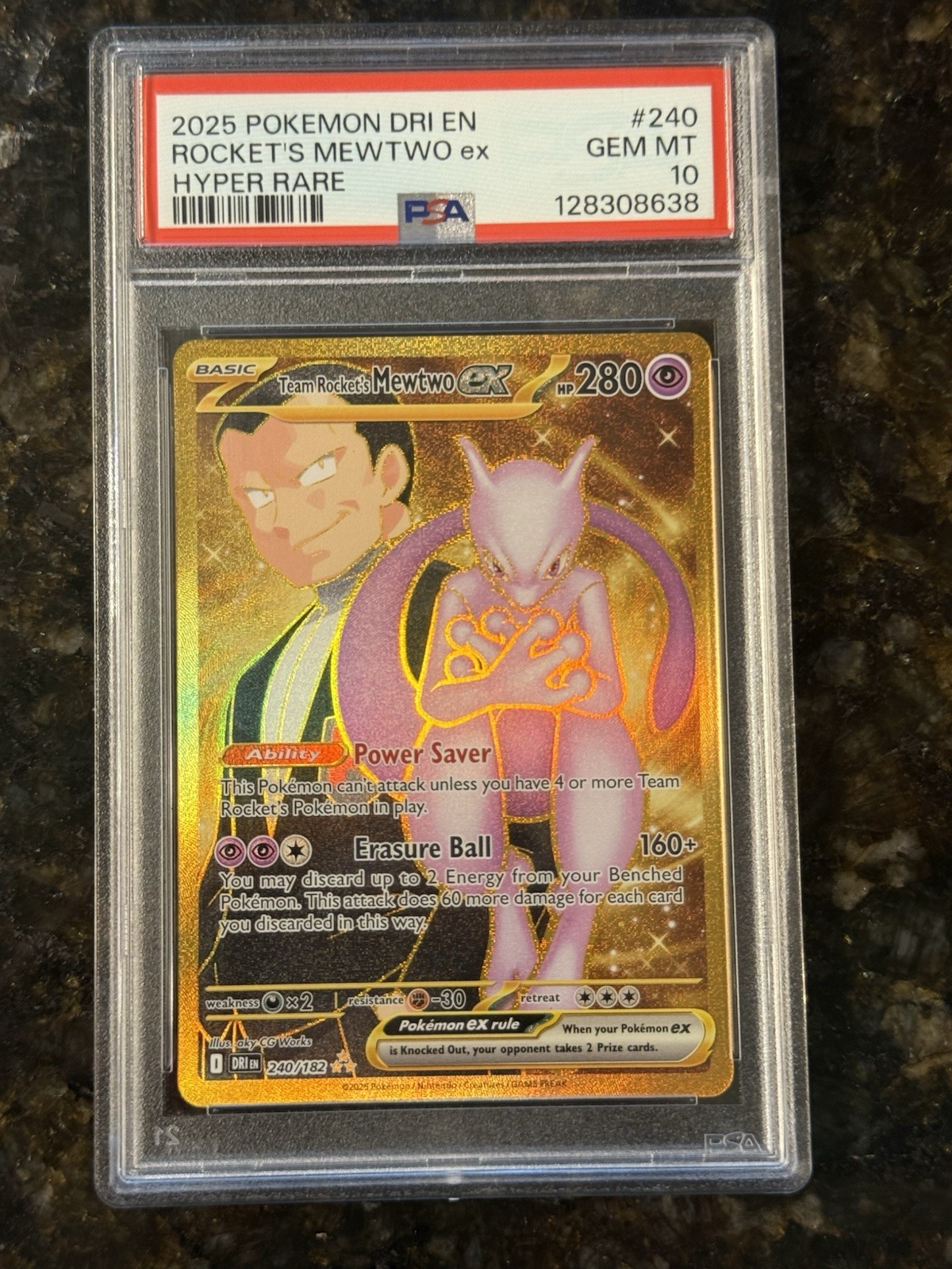 Pokemon TCG Team Rocket's Mewtwo ex 240/182 Destined Rivals Hyper Rare PSA 10
