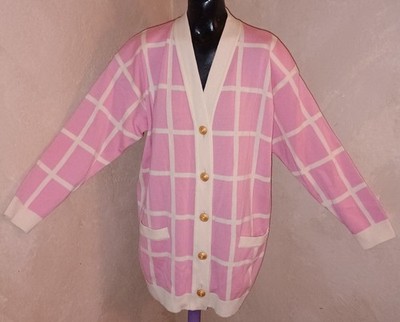 Vintage 80s Escada Margaretha Ley Pink Merino Wool Cardigan Sweater Sz 36