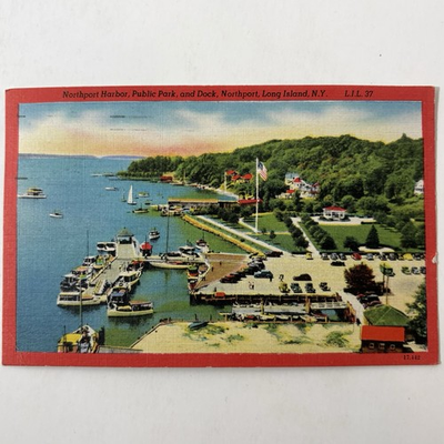 #ad Northport Harbor Public Park Dock Long Island New York NY Vintage Linen Postcard $8.24