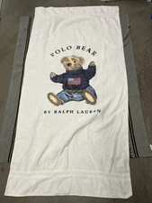 Polo Bear Ralph Lauren VTG Beach Pool Teddy Bear Wearing USA Flag Sweater Towel