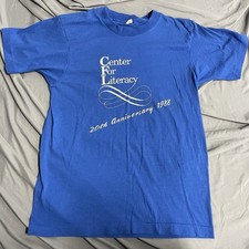 Vintage 80s Center For Literacy 20th Anniversary Blue T Shirt Sz M Made In USA