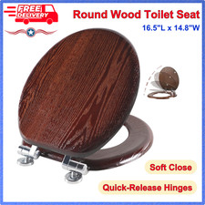 Round Wood Toilet Seat Slow Close Chrome-Plated Hinges Molded Dark Walnut 16.5