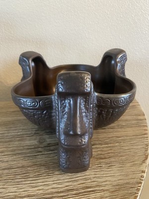 Trader Vic's Easter Island Moai Tiki Bowl Scorpion Huge Brown 3 Moai For Sharing