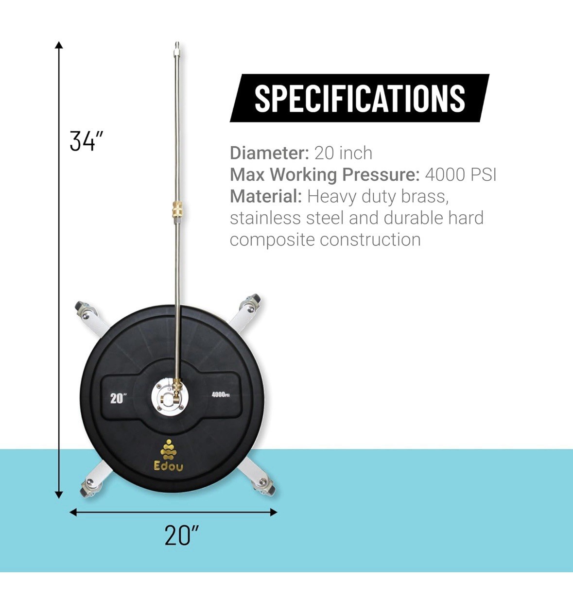 EDOU 20" Pressure Surface Cleaner Max Pressure 4000PSI