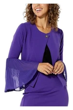 Antthony Women's Pleated Peplum Sleeve Crepe Knit Jacket Prpl