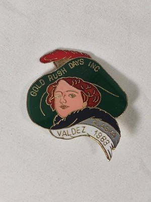 Vintage 1983 Valdez Alaska Gold Rush Days Panning Mining Travel Hat Lapel Pin 