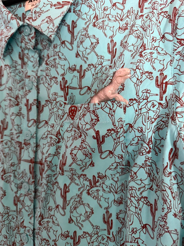 Ariat R.E.A.L. Kirby Stretch Western 印花 LS 衬衫女式大号绿松石色 — 第 3/4 张图片