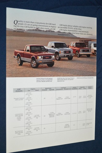 1991 Gmc Trucks Sonoma K2500 R3500 Original Dealer Information Ad 91 GM Truck