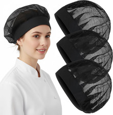 3Pack Chef Hat Women Mesh Top Cooking Cap Adjustable Food Service Hair Net Black