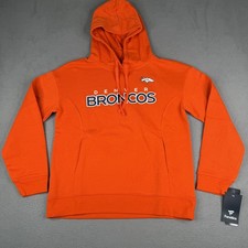 Denver Broncos Hoodie Sweatshirt Mens Small Orange NFL Football Fanatics Fleece