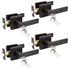 Knobelite 4 Pack Door Lockset Entry Lever Handle Keyed Alike Oil Rubbed Bronz...