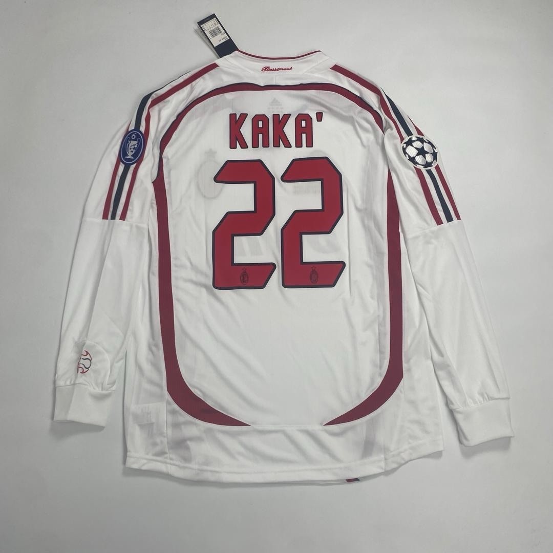 2007 Milan Away Retro Jersey Kaka #22 Long Sleeve Vintage White Final Icon