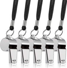 5 Packs Stainless Steel Whistle, Metal Warning Whistle with Lanyard for Referee